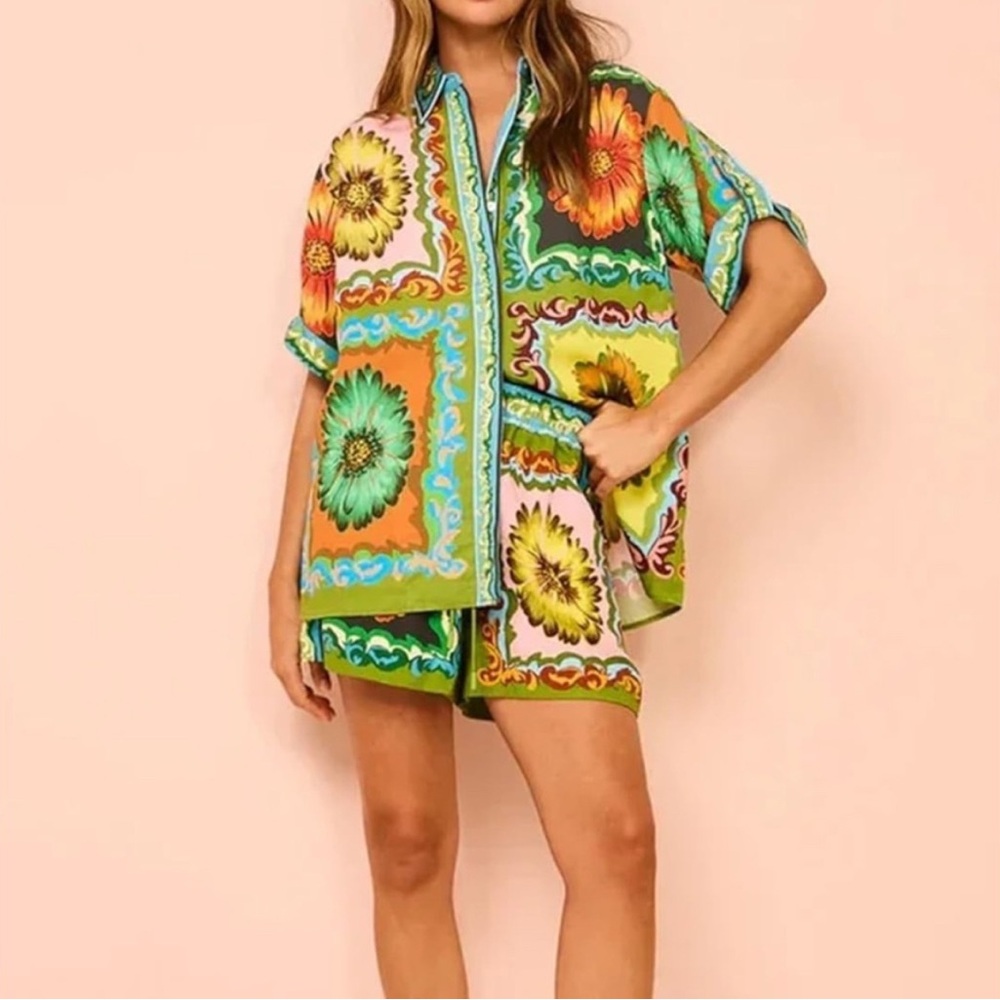 Floral Print Shirt and Shorts Set